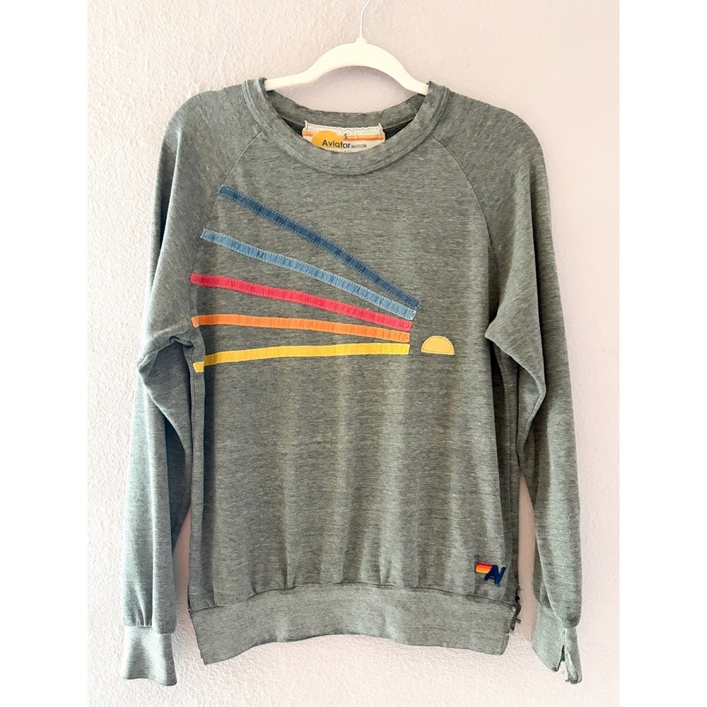 Aviator Nation Womens Gray Daydream Sweatshirt Rainbow Beachy Size Small